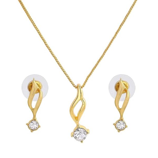 Estele Solitaire American Diamond Necklace Set With Chain For Girls and Women
