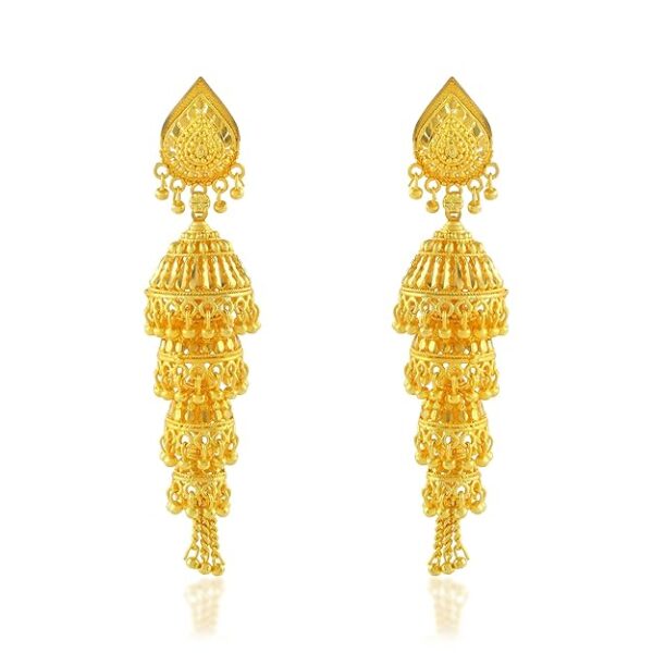 24KT Micron, 1 Gram gold Traditional 4 tier Umbrella Jhumka Earrings