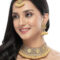 Gold Plated Gold Kundan & Beads Floral Choker Necklace Set With Earring And Maangtika - Image 2