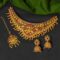 Gold-Plated Bridal Jewelry Set Traditional Temple Lakshmi Design Necklace, Earrings, Maang Tikka & Vaddanam - Image 2