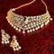 Gold Plated White & Red American Diamond Studded With Drop Pearl Beaded Jewellery Set - Image 3