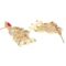 Gold Plated White & Red American Diamond Studded With Drop Pearl Beaded Jewellery Set - Image 4