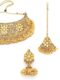 Gold Plated Gold Kundan & Beads Floral Choker Necklace Set With Earring And Maangtika - Image 5